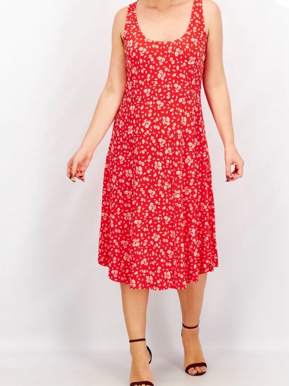 Lauren Ralph Lauren Red Floral Scoop Neck Midi Dress